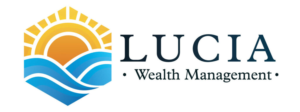 Lucia Wealth Management logo, a beautiul sunrise over water